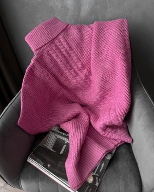 Pletené hrubé pončo LEA - PINK