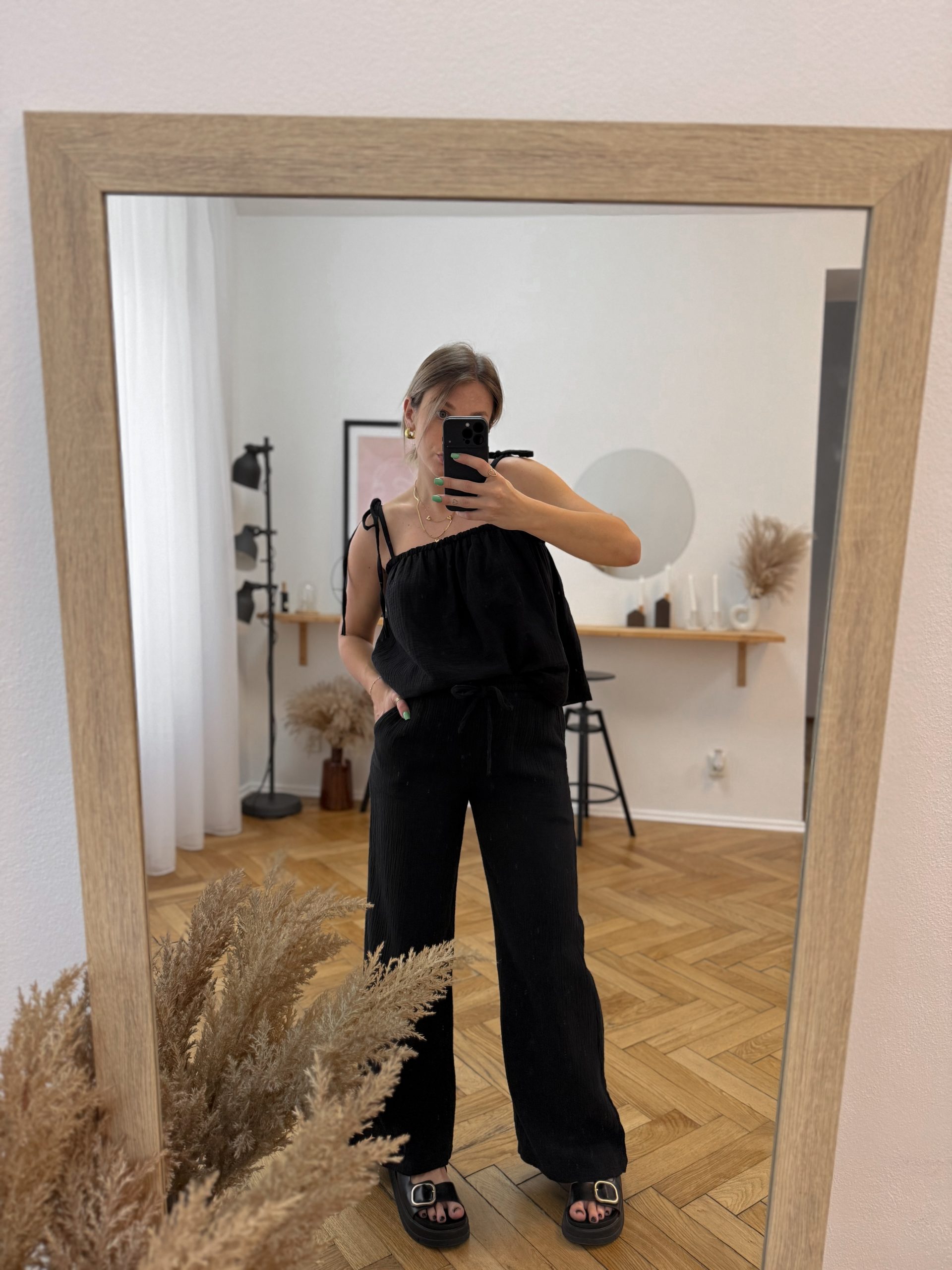 Mušelínový top BOHO - BLACK – Obrázok 3