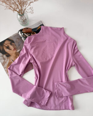 Priliehavý top s dlhým rukávom SKIN - PINK