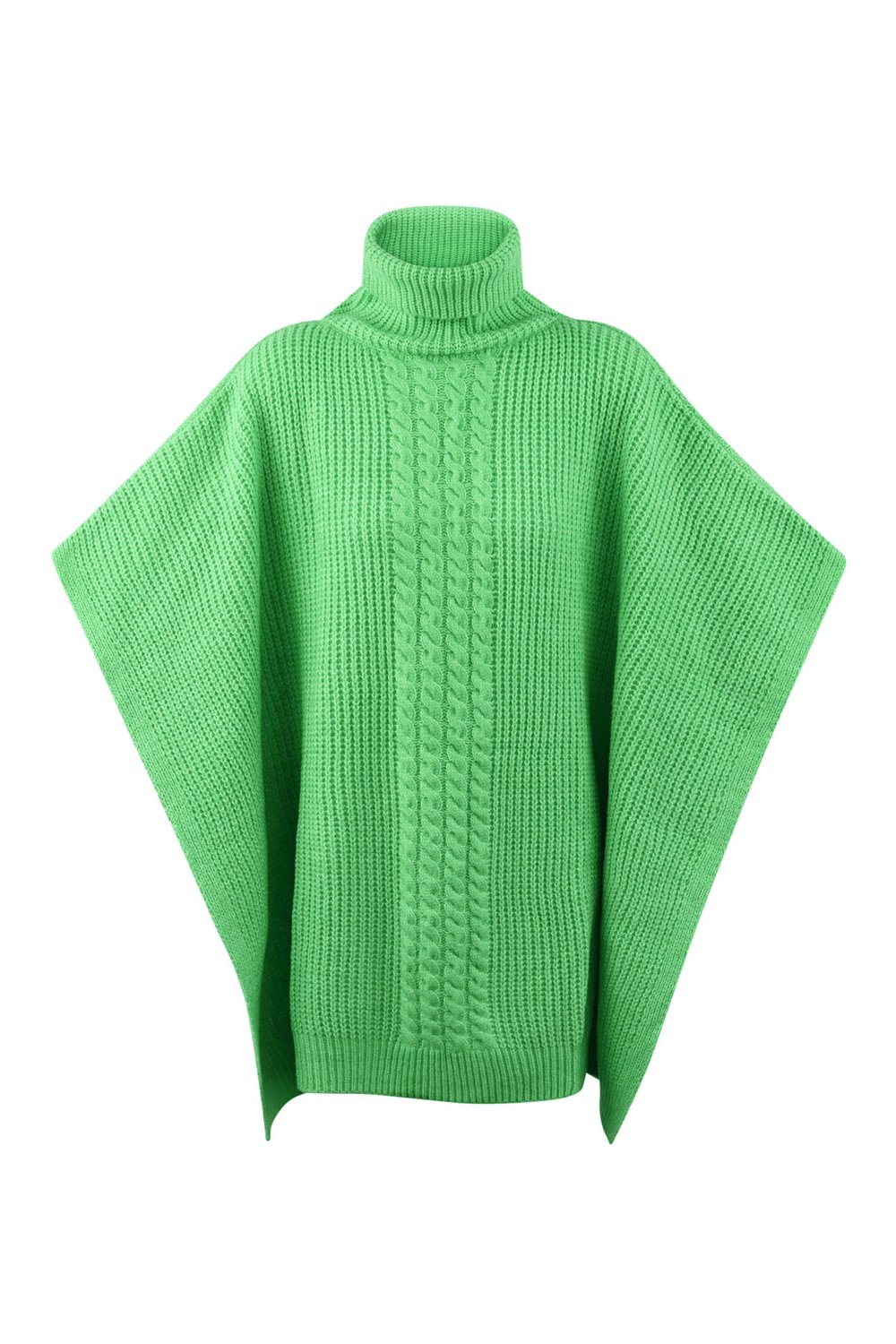 Pletené hrubé pončo LEA - GREEN – Obrázok 5