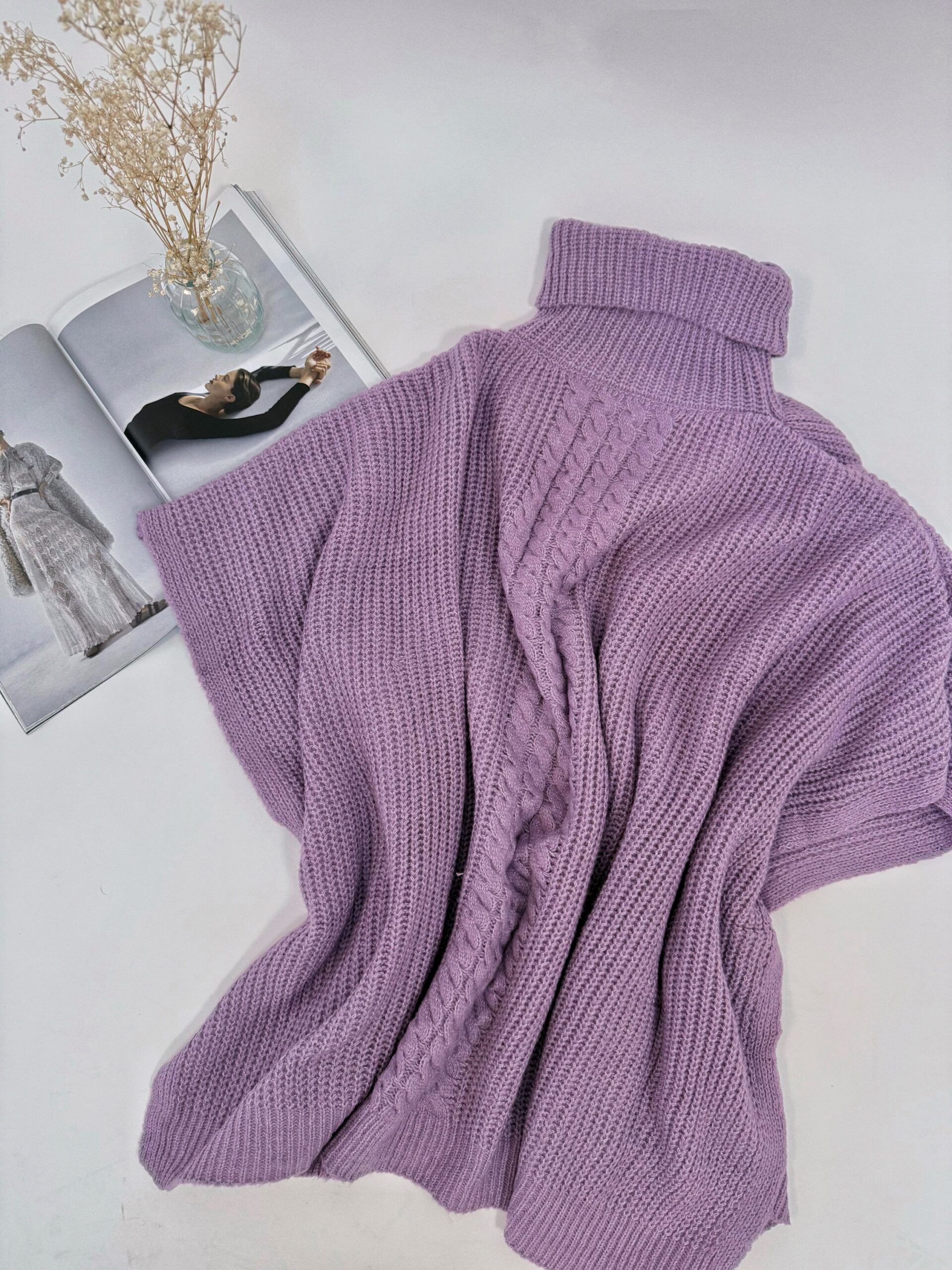 Pletené hrubé pončo LEA - LILAC